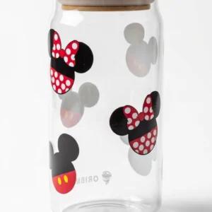 Vaso de vidrio Mickey y Minnie Mouse